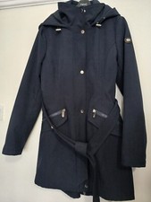 Womens Eliza J Navy Blue Belted Parka Jacket Size Medium