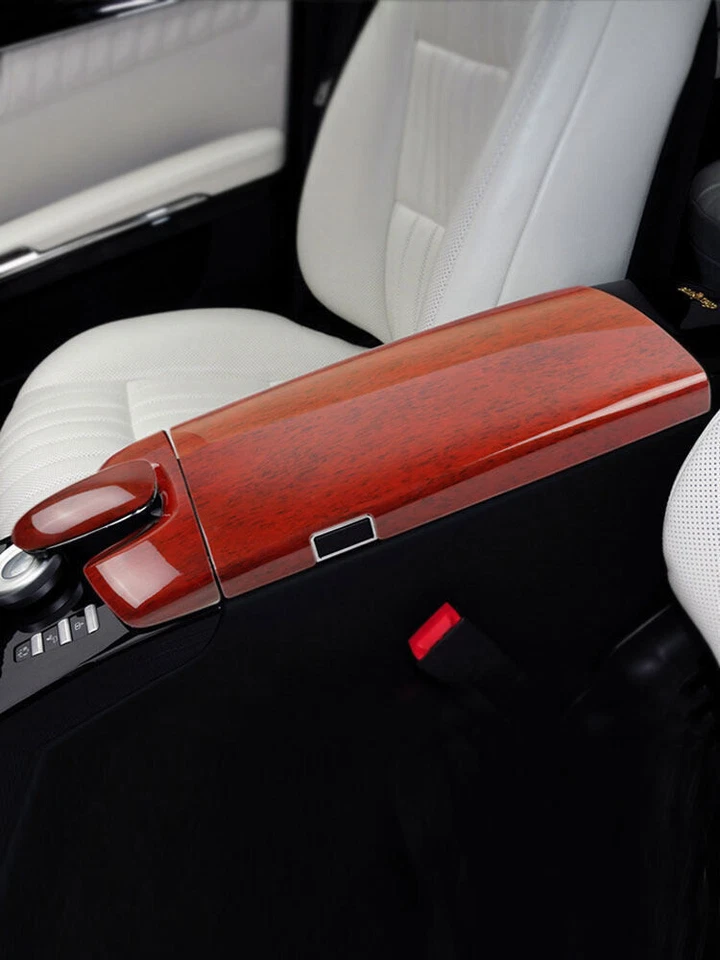 Cubierta de caja reposabrazos consola textura madera roja para Mercedes Benz Clase S W221 08-12 Foto 3 de 4
