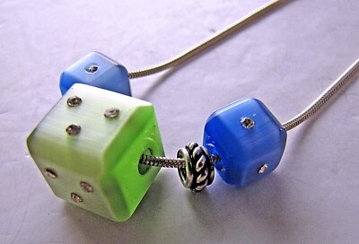 Dice Necklace Vintage Sterling Silver Rope Chain 16