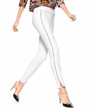 HUE U16650H White w/Black Piped Polished Stretch Twill Skimmer Legging, S - 48