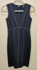 Ann Taylor Factory Dressđź‘—Navy Blue, White Stitching, Sleeveless 00 Petite, NEW!