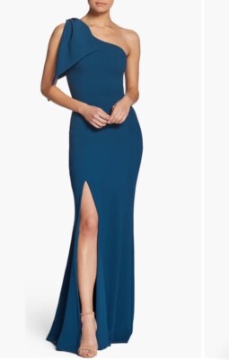 georgina one-shoulder crepe gown dress the population Dress the Population Georgina Gown - BLUE