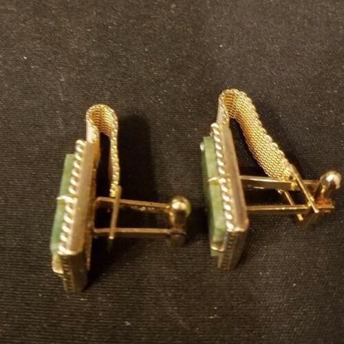 Boutons De Manchette Vintage En Jade - Finition Or, Motif Mesh (treillis), Référence #463, Occasion