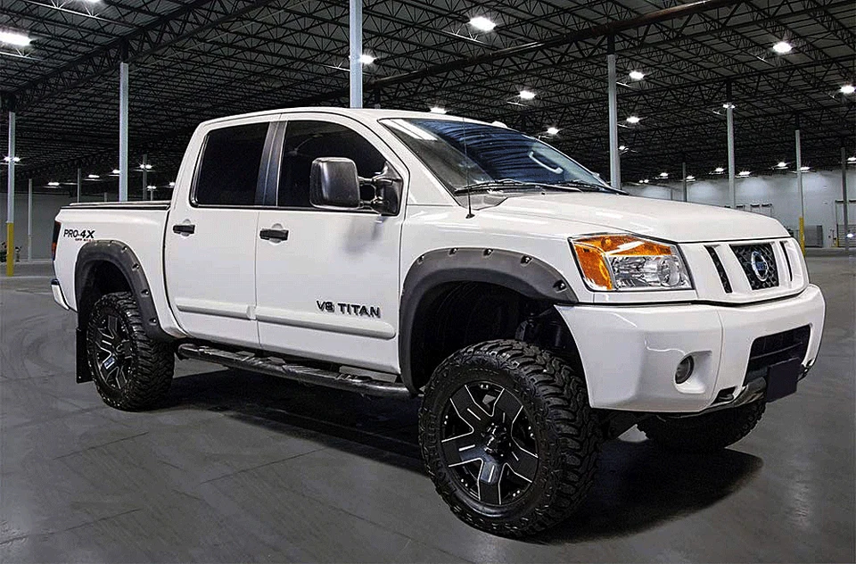 For 2004-2014 Nissan Titan w/Bedside Lockbox Black Front+Rear Fender Flares Set - Image 2 of 4