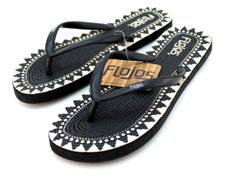 New FLOJOS Dorian Size 6 Black / White Jute Textured Comfort Flip Flop Sandals