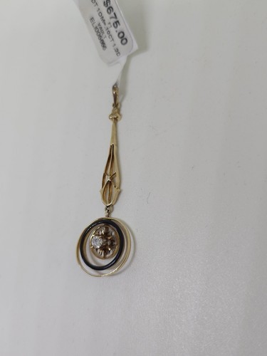 Art Deco 14k Lavalier Diamond Black Enamel Circle Pendant - 第 7/12 張圖片