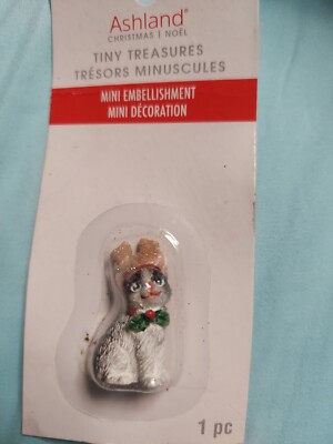 Ashland Christmas Tiny Treasures Miniature Cat With Antler Mini Embellishments