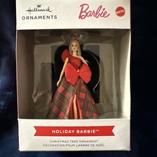 Hallmark Mattel HOLIDAY BARBIE doll Plaid Red Dress Christmas Ornament 2024 NEW