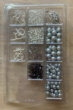 DIY Jewelry Kit 730pc Bicone Crystals Black Glass Gray Silver Pearls Crystazzi