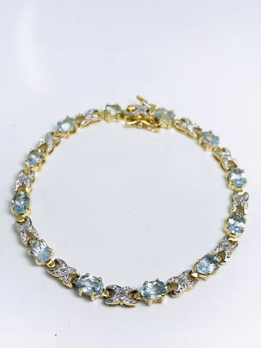 Ross simons sterling silver gold tone blue topaz 10 grams 7.25” - Picture 3 of 8