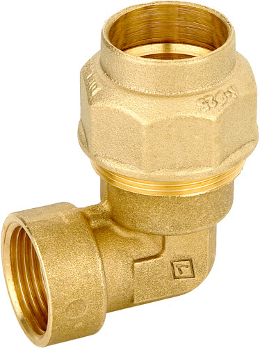 GOMITO OTTONE 25 x 3/4" FEMMINA A COMPRESSIONE RACCORDO CURVO X TUBO POLIETILENE - Foto 1 di 1