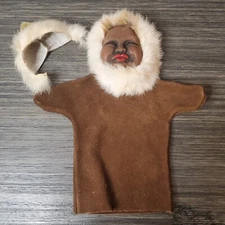 Nuni 70's Yupik 10" Leather Hand Puppet Detailed Fur Trim Alaska Native Inuit