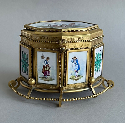 RARE Antique French Box Choisy   le   Roi HB Boulenger Tile Metal Wood Dose
