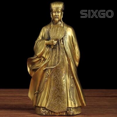 10.5'' Brass Zhuge Liang Statue Prime Minister Kong Ming Feng Shui Sculpture Deco