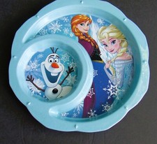 Disney Store Frozen Elsa  Anna Melamine Divided Glittery 8" Plate Olaf NWOT