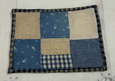 Patchwork Quilt Small Table Topper, Four Patch, Blue Calico Prints, Beige