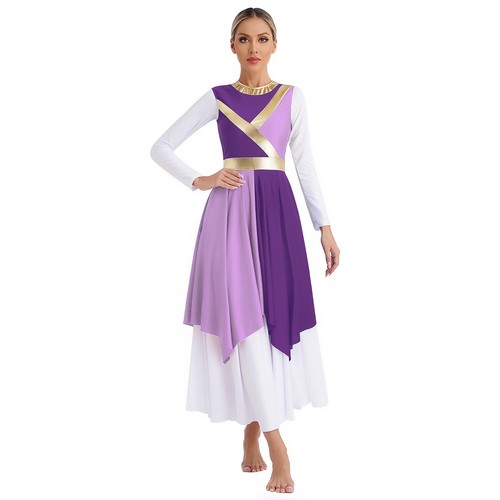 Women's Praise Dance Dress Overlay and Tunic Baggy Pant Metallic Lyrical Costume - Picture 34 of 69
