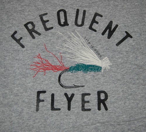 NWT Life Is Good Men's Heather Gray 'Frequent Flyer' Fishing SS Crew T-Shirt S - Picture 2 of 9