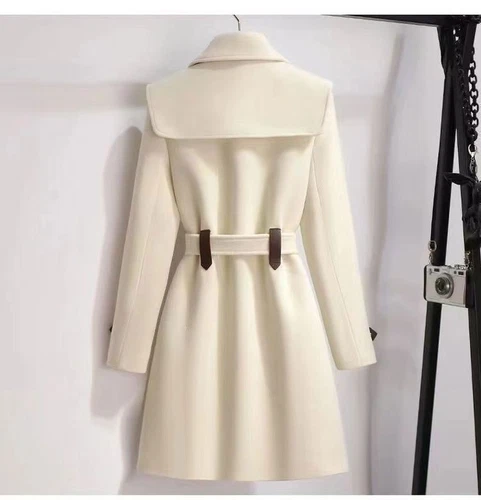 New Autumn Winter Wool Jacket Womens Clothing Coat Slim Fit Belt Elegant Outwear - Picture 8 of 18