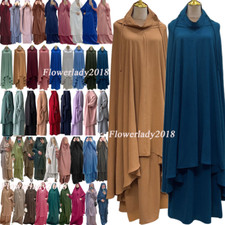 2PCS Khimar Abayas Ramadan Muslim Women Prayer Dress Islamic Abaya Kaftan Robe