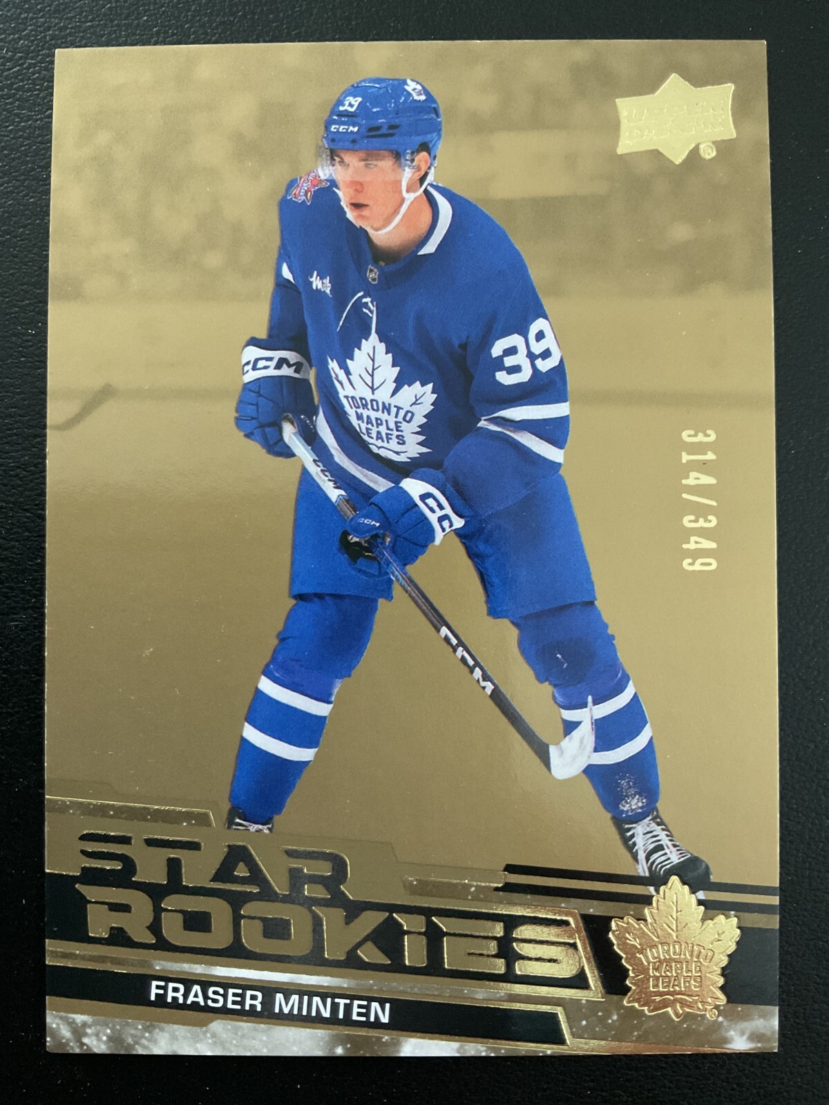 Fraser Minten 2023-24 Upper Deck Star Rookies Gold Parallel RC Card #314/349