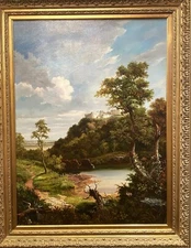 Contemporary Hand-Embellished Oleograph “Landscape" from 19th C Artist, Signed!