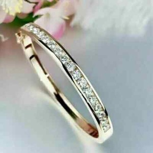 Authentic 2.50 Ct Round VVS1 Moissanite 7'' Women's Bangle Bracelet 14K Yellow Gold Plated