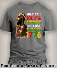 Mens Black King 1865 Juneteenth Black History Tee Shirt Pro Club Shaka 