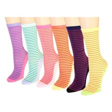 New Lot 12 Pairs Womens Girls Striped Dot Fashion Mid Calf Crew Socks Size 9-11