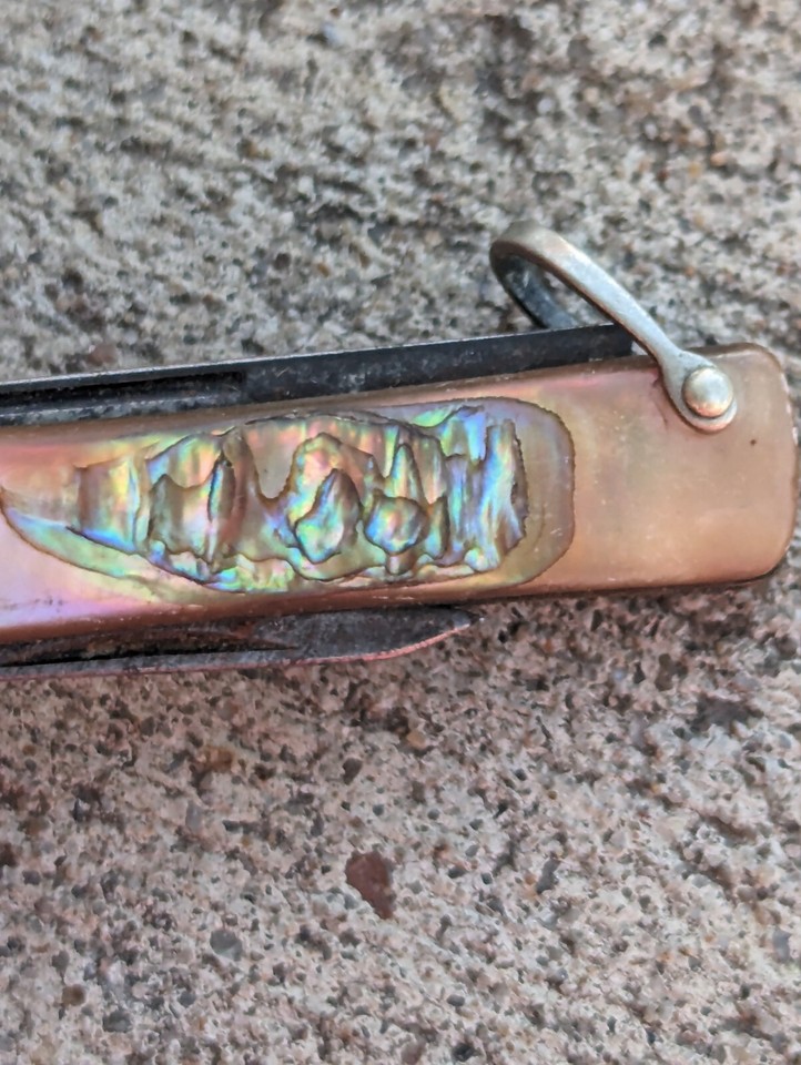 Old Antique Sheffield Steel Salm Pearl Abalone Gents Pen Folding Pocket