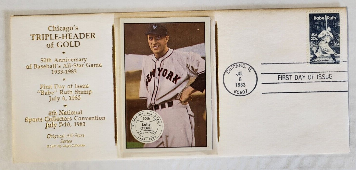Babe Ruth Header CHICAGO'S TRIPLE-HEADER OF GOLD CACHET FIRST DAY ISSUE BABE RUTH LEFTY ...