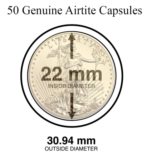 50 Genuine A22 Round AirTite Capsules Direct Fit 1/4 Oz Gold Eagle Coin 22mm