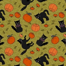 Feline Drive Fabric NO TRICKS JUST TREATS Cats Green - Fat Quarter 18"x22" FQ