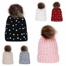 Baby Warm Knitted Cute Beanie Cap Autumn Winter Warm Hats Toddler Faux Fur Ball