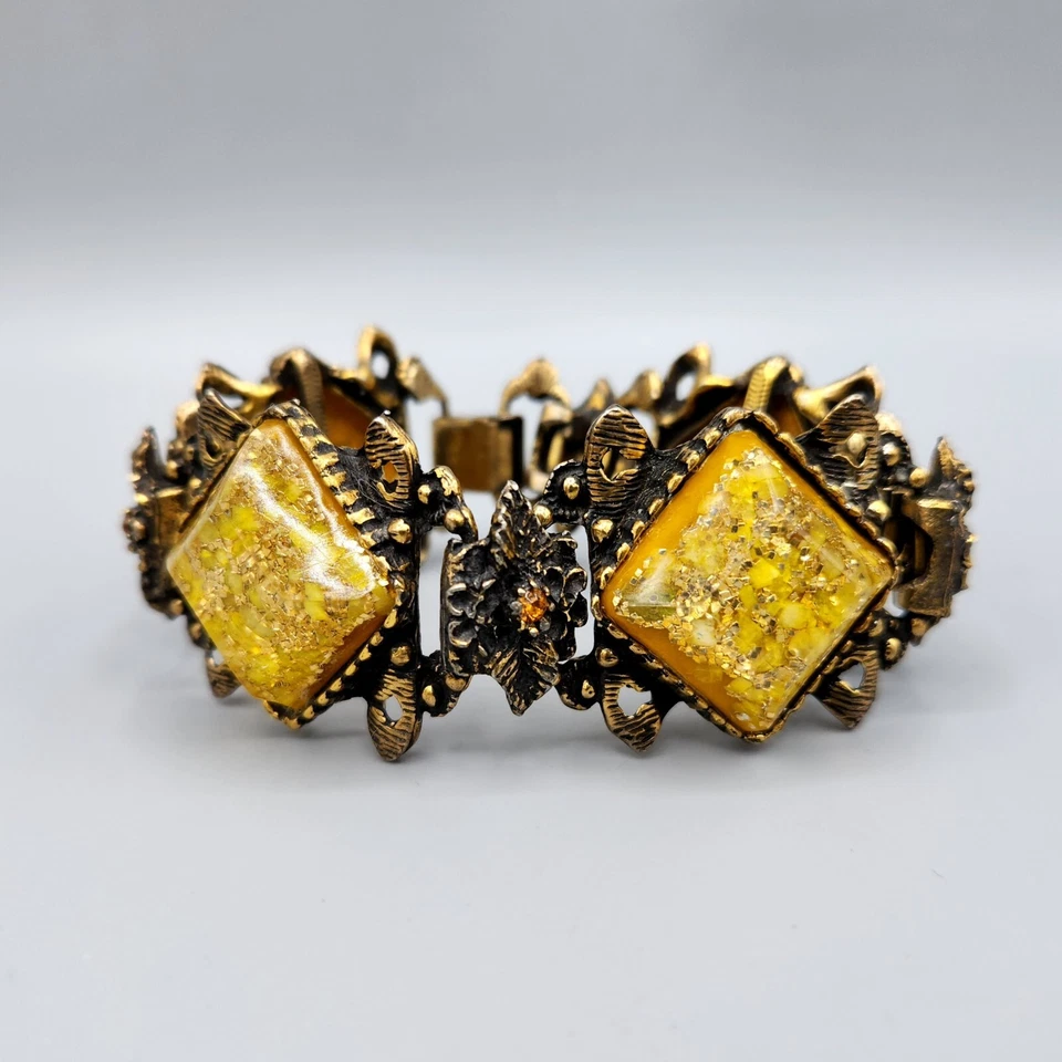 Brazalete Selro Selini Amarillo Naranja Brillo Lucita Estrás 7.2g" Sin Firmar Foto 3 de 4