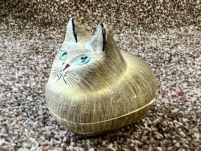 VINTAGE PAPPMACHE KATZENFÖRMIGE BOX LACKIERT
