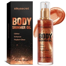 Silky Golden Brown Body Shimmer Oil Glow Radiant Hydrating Skin, 4.1 Oz