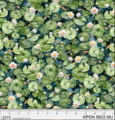 Cotton Lily Pads Water Lilies Koi Pond Cotton Fabric Print by the Yard D786.26