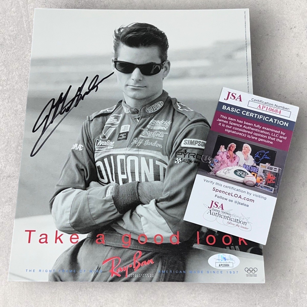 Jeff Gordon signed RAY BAN SUNGLASSES 1996 VINTAGE photo JSA