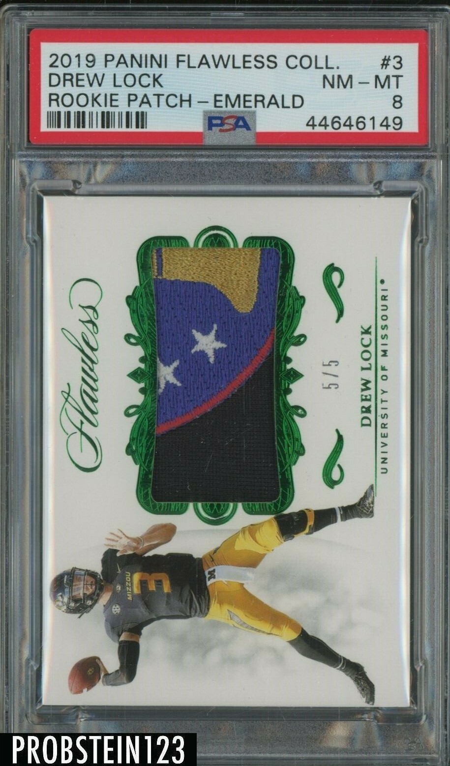 Drew Lock Panini Flawless Collegiate Rookie Patches #3 Emerald