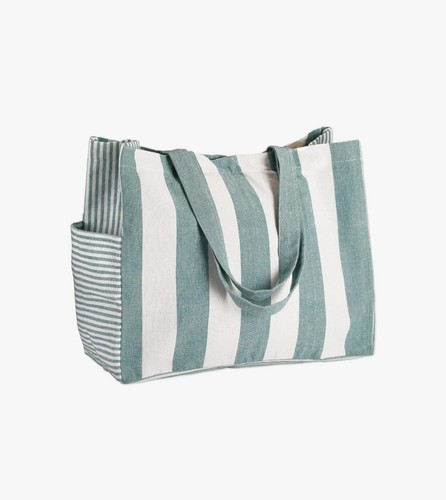 Bolso de Mano Grande Ecológico 100% Algodón Playa Compras Gimnasio Verde Blanco Rayas - Imagen 2 de 13