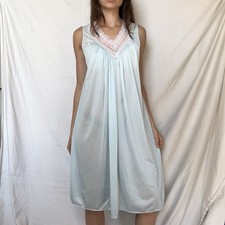 Vintage Pastel Blue Floral Lace Babydoll Nightgown Coquette Retro Feminine