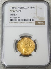 1884M Gold Full Sovereign NGC AU53 Great Luster Just Graded New Holder #B169