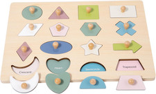Wooden Shape Peg 16 Piece Puzzle for Toddlers 2-4,Montessori Colorful Shapes Sor