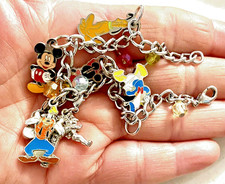 Auth DISNEY Charm Bracelet 5 Enamel  TINKERBELL Mickey Rhinestone Key Charm