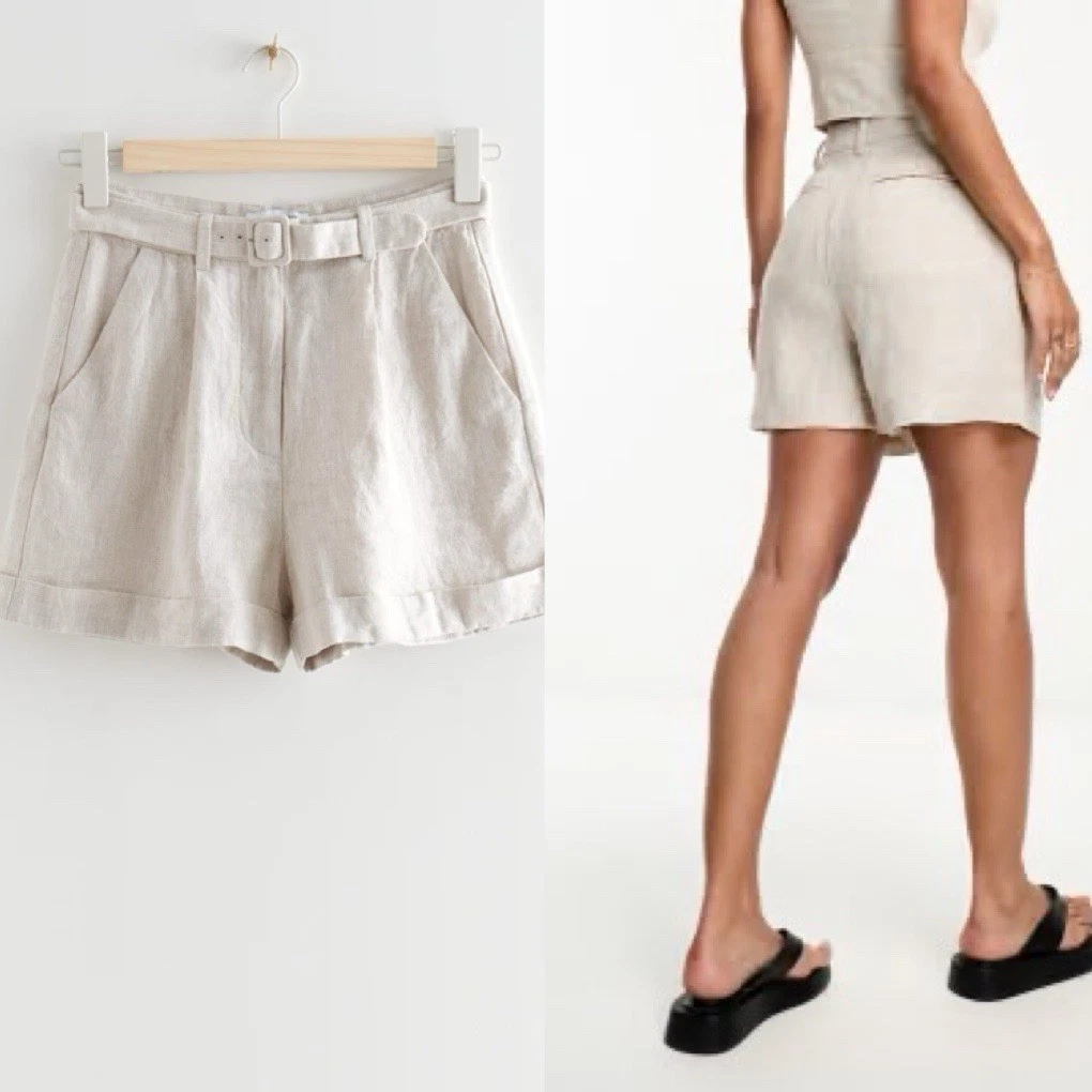 Los Angeles Atelier Other Stories Womens 100% Linen Shorts Sz 6 Preppy Beach