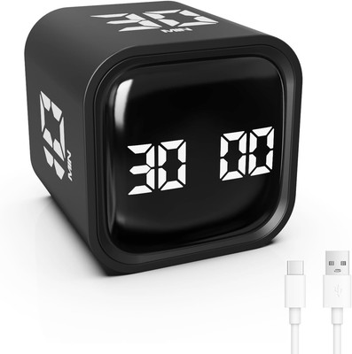 Digital Cube Productivity Timer - Rotating Pomodoro with Black 