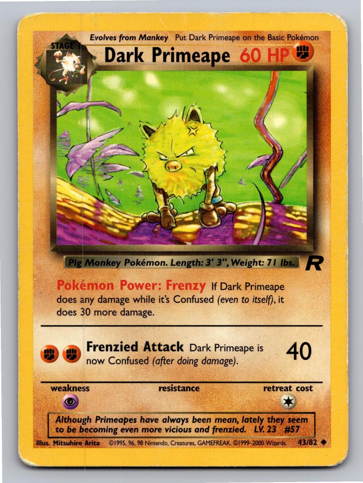 Dark Primeape 43/82 Uncommon Team Rocket Pokemon Unlimited Heavily Played (DMG)