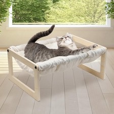 Raised Cat Bed - Elevated Wooden Frame with Soft Velvet Cushion, Removable  ...