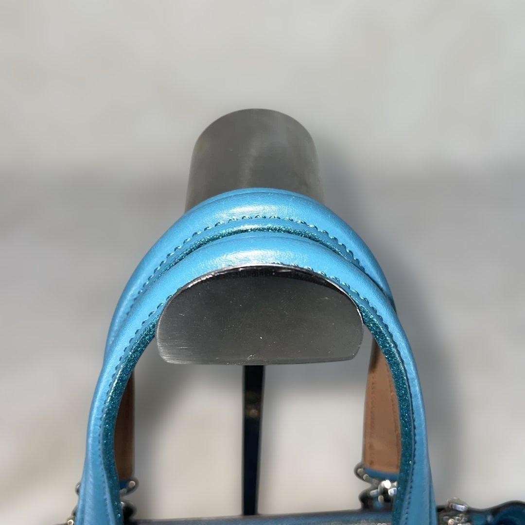 COACH 2way Shoulder Bag Floral Pattern Rose Handbag Leather Blue   Authentic thumbnail 7